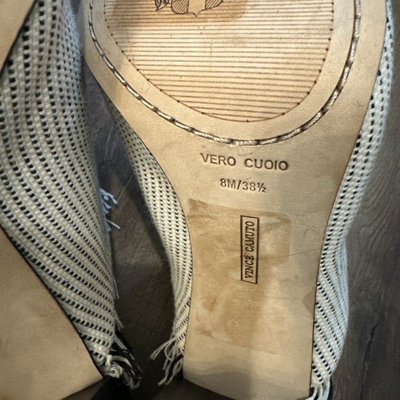 Vince Camuto Chestalan Mule Heel black & white knit upper and fringe detail Sz 8 - Picture 8 of 11